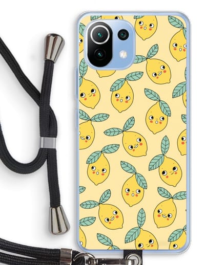 Case Company® - Hoesje met koord geschikt voor Xiaomi Mi 11 Lite hoesje met Koord - Citroenen - Telefoonhoesje met Zwart Koord - Bescherming aan alle Kanten en Over de Schermrand