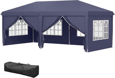 Tuinpaviljoen Opvouwbaar - Feesttent Paviljoen - Buitenfeesten Organiseren - Waterdicht Met Ramen - 6 x 3 Meter - Blauw