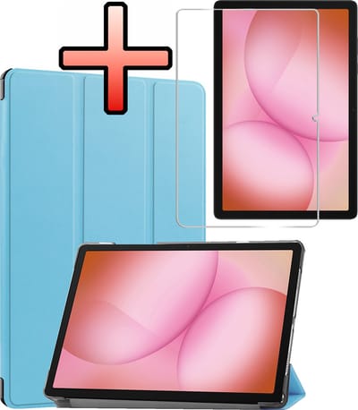 Hoes - Geschikt voor Samsung Galaxy Tab A11 Plus - Met Screenprotector - Trifold Bookcase - Hard Cover - Hardcover Book Case - Tablet Hoesje - Lichtblauw