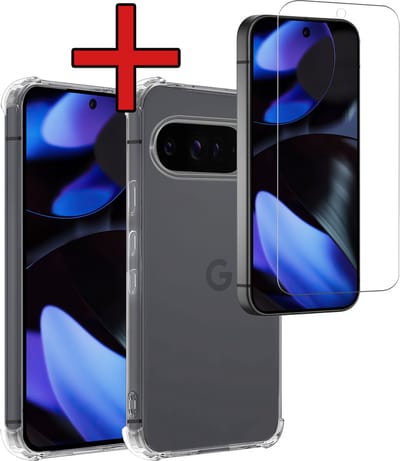 Hoesje - Met Screenprotector - Geschikt voor Google Pixel 9 Pro - Sterk & Shockproof - Back Cover - Siliconen Case - Telefoon Hoes - Shock Proof - Telefoonhoes - Transparant