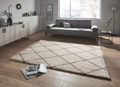 Vloerkleed ruiten - Feel crème/koperbruin 80x150