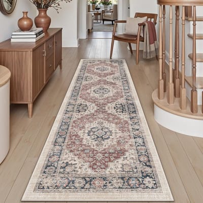 Lange Vintage Vloerloper voor Hal, 60 x 150 cm, Antislip en Wasbaar, Absorberend en Dun, Geschikt voor Keuken, Wasruimte en Entree, Beige
