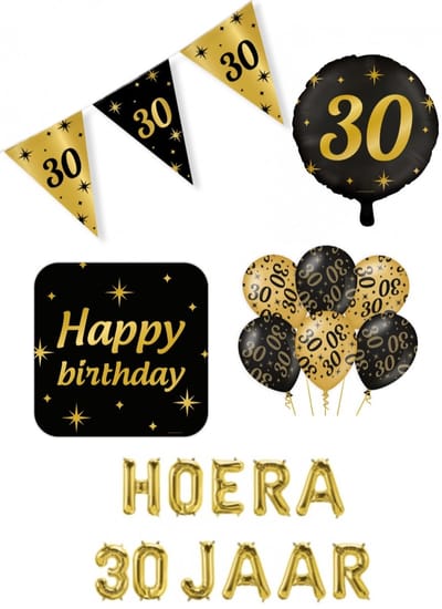 Paper dreams Classy Party decoratie pakket - Luxe goud zwart - Voor 30 jaar