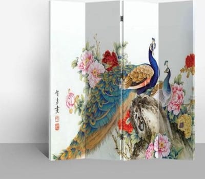 Fine Asianliving Chinees Kamerscherm Oosters Scheidingswand B160xH180cm 4 Panelen Twee Pauwen
