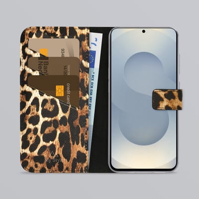 My Style Telefoonhoesje geschikt voor Samsung Galaxy S25 Plus Hoesje | My Style Flex Wallet Bookcase Portemonnee | Pasjeshouder voor 3 Pasjes | Telefoonhoesje voor Pinpas / OV Kaart / Rijbewijs - Wild Leopard | Bruin