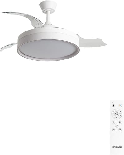 CREATE - Stille plafondventilator 40 W Ø107 cm met intrekbare bladen en LED-licht - M - Met licht - Afstandsbediening - WIND CLEAR EDGE