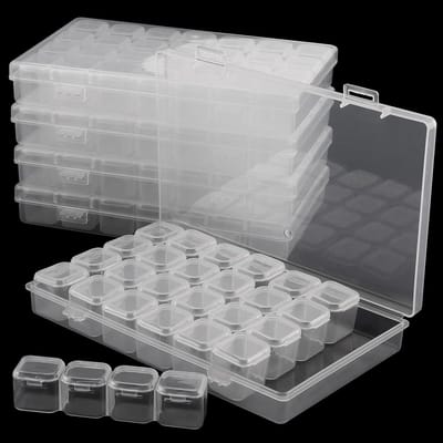 Dailygoods- Sorteerdozen 5 stuks - Transparant - 28 Vakken - Kunststof - Voor het opbergen van kleine onderdelen - Luchtdicht met deksel - Opbergdozen