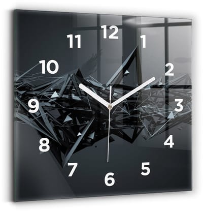 Wallfluent Wandklok - Zwarte abstractie Klok met Afbeelding - 30 cm x 30 cm - Zwart Wandklok - Witte Handen - Wandklok Met Cijfers - Stille Wandklok Slaapkamer - Vierkante Glas Klok - Minimalistisch Wandklok - Klok met Afbeelding