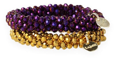 Lajetti - Glaskralen Armband en Haarelastiek Set - Paars en Goudkleurig 2 Stuks - Cadeauset