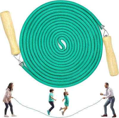 Groepen touw springen, multiplayer touw overslaan beste team lange sprong touw met houten handvat voor school sport en outdoor activiteit 5 meter -7 meter -10 meter (B Mod. - groen, 7 m)