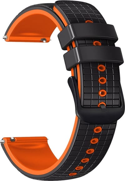 Siliconen bandje - geschikt voor Garmin Venu (2 Plus) / Venu SQ (2) / Vivomove (Style - Sport) / Vivoactive 3 / 5 / 6 / Forerunner 55 / 165 / 245 / 645 / 570 - 42mm - zwart-oranje