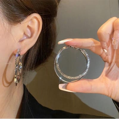 Overdreven Grote Ronde Volledige Strass Kristal Hoepel Oorbellen voor Vrouwen Eenvoudige Hyperbool Geometrische Cirkel Huggie Lus Sieraden Cadeau gray