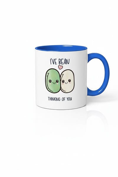 Grappige 'I've Bean Thinking of You' Koffiemok met Lieve Bonen en Blauw Detail
