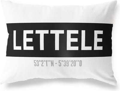 Tuinkussen LETTELE - OVERIJSSEL met coördinaten - Buitenkussen - Bootkussen - Weerbestendig - Jouw Plaats - Studio216 - Modern - Zwart-Wit - 50x30cm