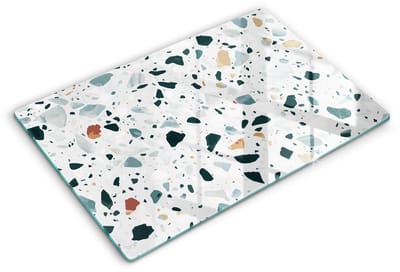 Wallfluent Spatscherm Keuken - Wit Fornuis Achterwand Glas - 80x52 cm - Heldere Steen Spatscherm Glas - Abstractie Rechthoekig Spatscherm Keuken