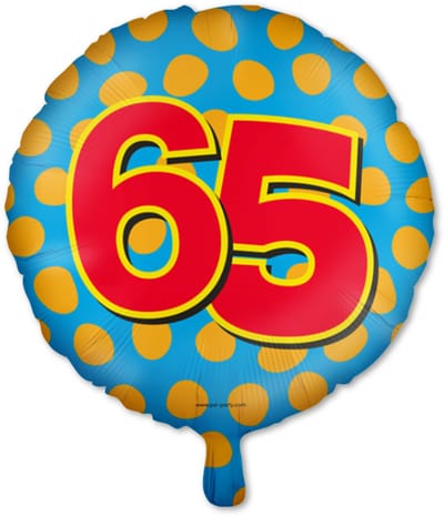 LUQ – Folie Ballon Happy Party 65 Jaar – Veelkleurig Design – Luxe Verjaardag Decor – Feest Versiering – Helium Ready