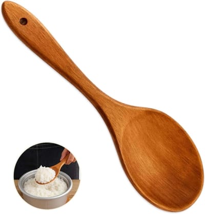 Houten Rijstlepel, Antikleef Lepel voor het Serveren en Mengen van Rijst en Sushi, Duurzaam Keukengereedschap met Ergonomisch Handvat en Ophanggaatje