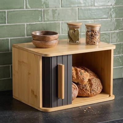 Broodtrommel Klein Gemaakt Van FSC® Hout Met Schuifdeur - Ruimtebesparende En Stijlvolle Broodtrommel Voor Langere Versheid - 33x23cm - Zwart