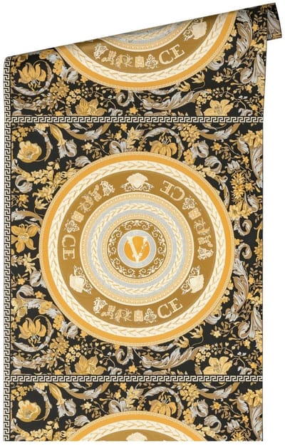"MEDUSA HOOFD" SATIJN GLANZEND CIRKEL BEHANG | Design - goud zwart zilver - A.S. Création Versace 5