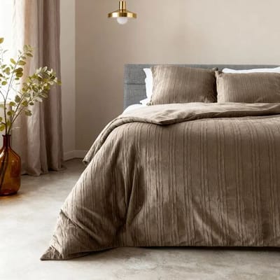 Sleeptime Dekbedovertrek Velvet Lining Taupe - Eenpersoons 140 x 200/220 cm + 1 kussensloop