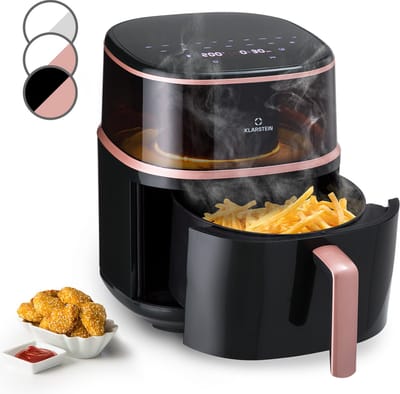 Klarstein Heteluchtfriteuse, XL Air Fryer om te frituren, Friteuse met stoomfunctie, Temperatuurkeuze en 16 programma's, Heteluchtfriteuse zonder olie 1500 W, 7,5 liter
