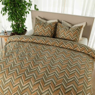 Kayori Dai Dekbedovertrek Katoen - 140x200-220 + 1 sloop - Eenpersoons - Uniek Dessin - Groen