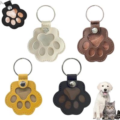 4 Stuks Opbergzak voor Huisdierhaar, Sleutelhanger Herinnering, Leer Sleutelhanger voor Huisdierhaar en Cadeaus voor Dierenliefhebbers