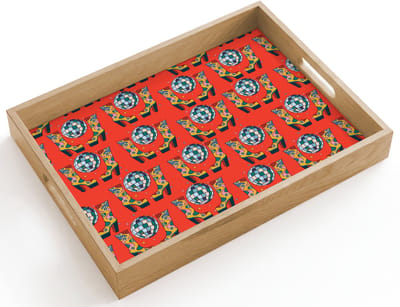 Dienblad hout 40x30 cm - Schootdienblad - Rood - Disco - Patroon - Borrelplank rechthoek - Plateau dienbladen