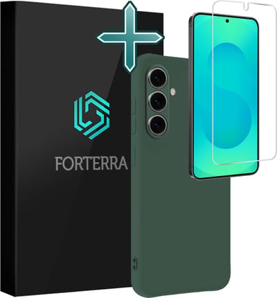 Hoesje Met Screenprotector - Geschikt voor Samsung Galaxy S25 - Sterk & Shockproof - Telefoon Hoes - Back Cover - Siliconen Case - Donkergroen