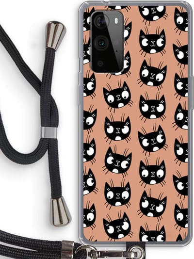 Case Company® - Hoesje met koord geschikt voor OnePlus 9 Pro hoesje met Koord - Kat - Telefoonhoesje met Zwart Koord - Bescherming aan alle Kanten en Over de Schermrand