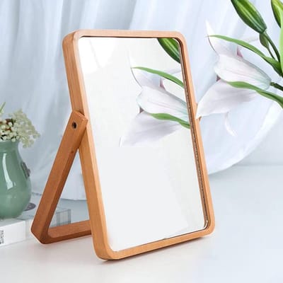 Houten Make-up Spiegel - Dressoir Spiegel Wandspiegel - Sieraden Opbergen - Vintage Dennhout Frame - 20x27 cm - Natuurlijk Hout