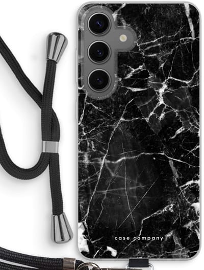 Case Company® - Hoesje met koord geschikt voor Samsung Galaxy S24 hoesje met Koord - Zwart Marmer - Telefoonhoesje met Zwart Koord - Bescherming aan alle Kanten en Over de Schermrand