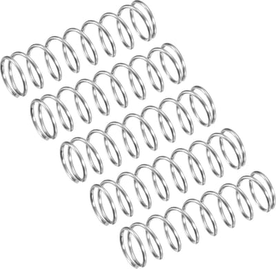5 stuks drukveren RVS 9mm diameter 30mm lengte compressieveer zilver
