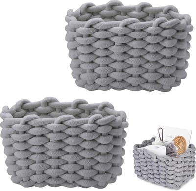 2 stuks opbergmanden van katoenen touw, opbergmanden voor pasgeborenen, opbergmand, boo, basketbal, geschikt voor kinderkamer, slaapkamer, woonkamer (grijs)