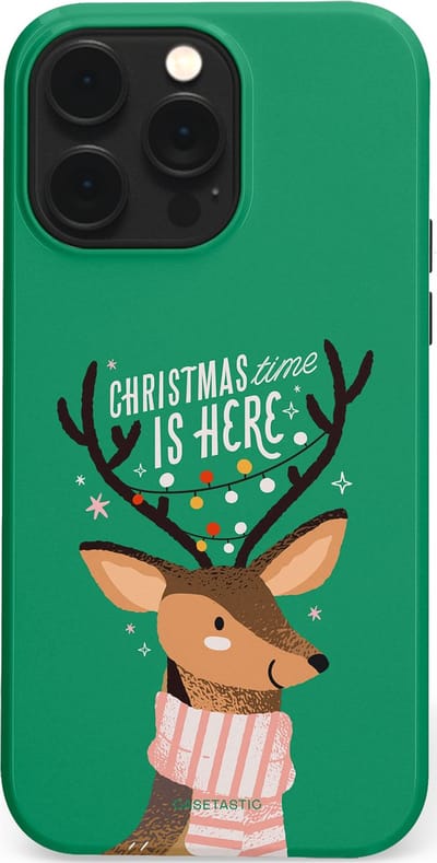 Casetastic hoesje geschikt voor Apple iPhone 14 Pro Max - MagSafe - Dubbellaagse bescherming - Rudolf het Rendier op het groen - Fashion Case - Turquoise Perzik Donkergroen