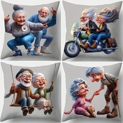 Speelse Grootouders Kussensloop Decoratieve Kussenhoes Chique Cadeau Pluche Dubbelzijdige Print Sierkussenhoes 45x45cm