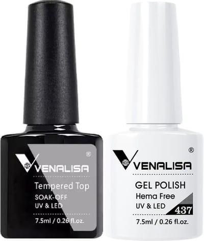 Venalisa Top Coat en Witte UV Gellak - Set 15 ml (2x 7.5 ml) - Gellak Starterspakket - Gellak Top Coat - Gellak Wit - Gellak Set - Witte Gellak - Venalisa Gellak - Gellak Nagellak