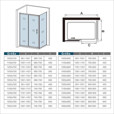 rechthoekige schuifdeur douchecabine 100x190cm,zijpaneel 76x190cm, 5mm helder veiligheidsglas