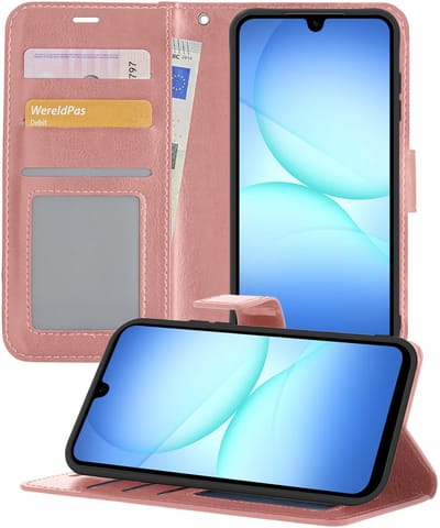 Hoesje - Geschikt voor Samsung Galaxy A17 - Luxe Bookcase - Walletcase Hoes - Portemonnee - Cover - Telefoonhoes - Rosé goud