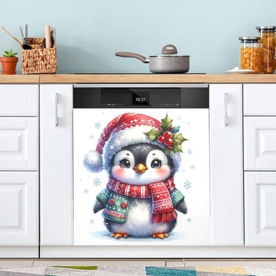Vaatwasser Magneet - Keuken Decoratie - Keuken Opvrolijken - Universeel Compatibel - 53 x 66 cm - Kerst Pinguïn