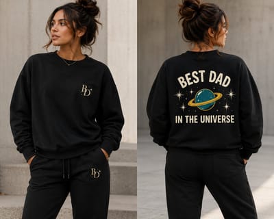 Unisex Sweater en Joggingbroek Set Zwart - Best Dad In The Universe - Oversized Streetwear Trainingspak - Katoenmix - Maat S