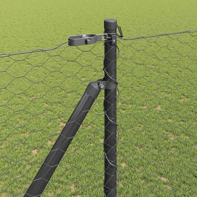 vidaXL - zeshoekig - gaasgek - met - palen - 50 - x - 1,6 - m - PVC-Coated - Staal - Grijs