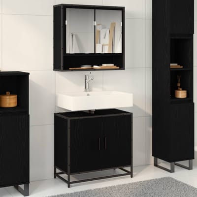 vidaXL - Wastafel - kabinet - voor - de - badkamer - Zwart - Eiken - 65 - x - 33 - x - 60 - cm