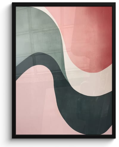Poster in lijst - Fotolijst 50x70 cm - Posters - Abstract - Golven - Sierlijk - Roze - Posterlijst zwart - Decoratie - Wanddecoratie woonkamer - Muurdecoratie slaapkamer