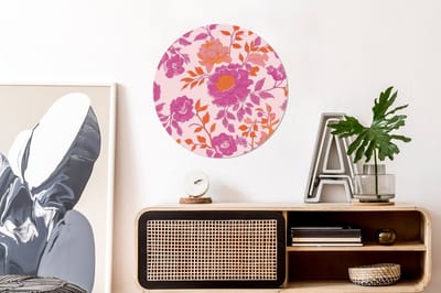 WallCircle - Wandcirkel - Muurcirkel - Bloemenpatroon - Roze - Oranje - Bloemen - Aluminium - Dibond - 60x60 cm - Binnen en Buiten