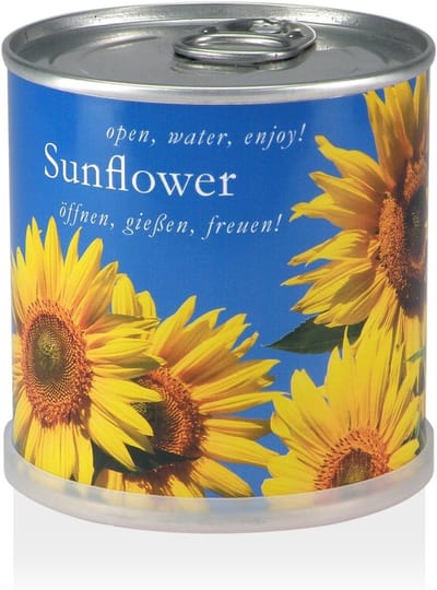 SnelShoppen - Flowers in the box - Zonnebloemen in blik - Originele Zaden - Biologisch - Hoogte 8 cm - Perfect voor Tuin, Feest en Cadeaus