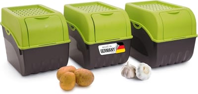 Aardappelbewaardoos | 3x groot 9L | GROEN | Aardappeldoos | Stapelbare groentekist, uienkist, aardappelmand, fruitkist, aardappelkist, uienopslag, voedselcontainer, wortelen