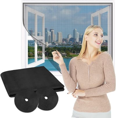 Vliegenraam voor ramen, vlamvertragend glasvezel, 250 x 200 cm, snijbaar, insectennet, muggenwerend, eenvoudig te installeren zonder boren, zwart, ideaal voor huis en tuin