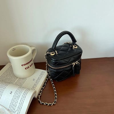 Nouveau Mini Sac à Main Printemps et Été Sac à Chaîne Parfum Diamant Sac Polyvalent à Bandoulière Porté Épaule Petit Sac à Lèvres black