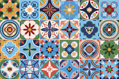 Zelfklevende tegelmuurstickers voor keuken en badkamer - 24 cementtegelstickers, Azulejos Lidina - 24 stickers, 20x20cm